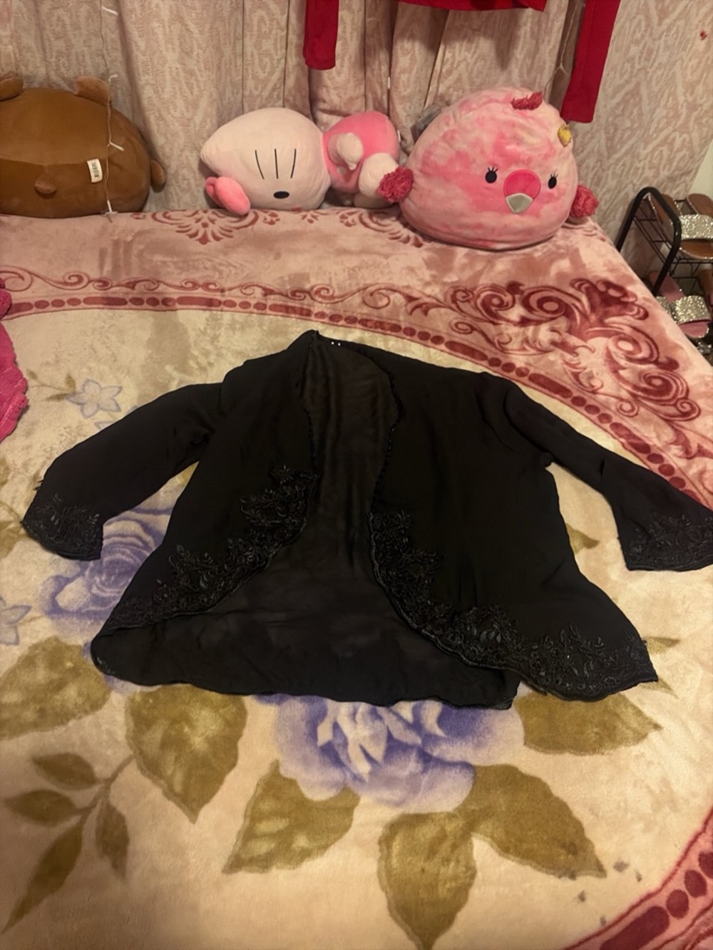 Black Women's Embellished Open-Front Jacket